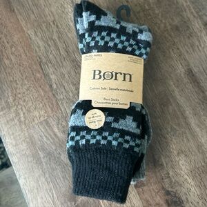 Born Mens 2 Pairs Cushion Sole Black/Green/Gray  Boot Socks Shoe Size 6-12 NWT